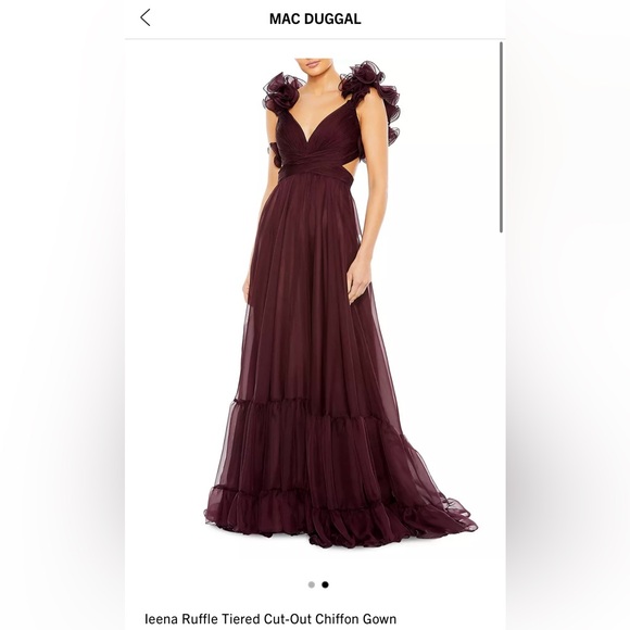 MAC DUGGAL INDY /LEENA ruffle tiered cut-out back chiffon gown / dress - Picture 7 of 16